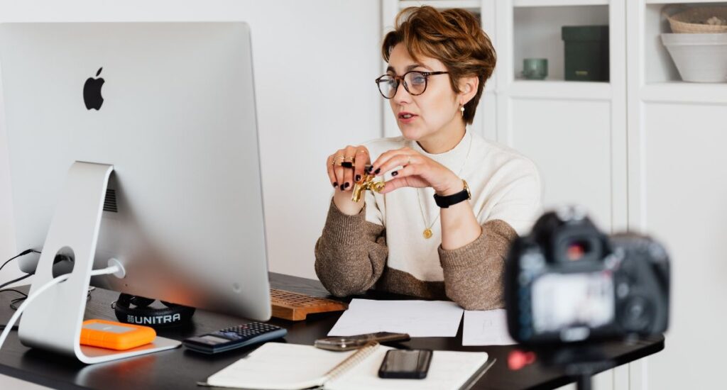 Woman hosting an online workshop